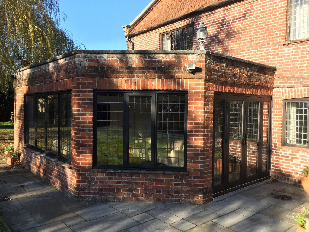 Oak windows french doors leaded glass jacobean