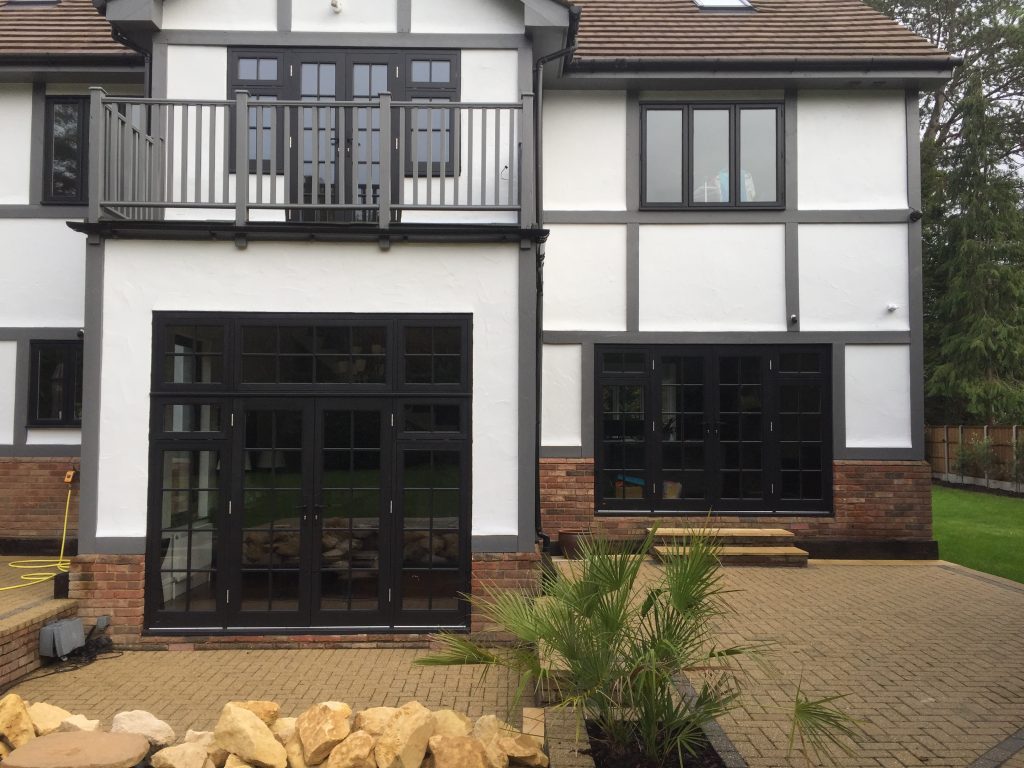 Timber wooden French doors patio black Surrey